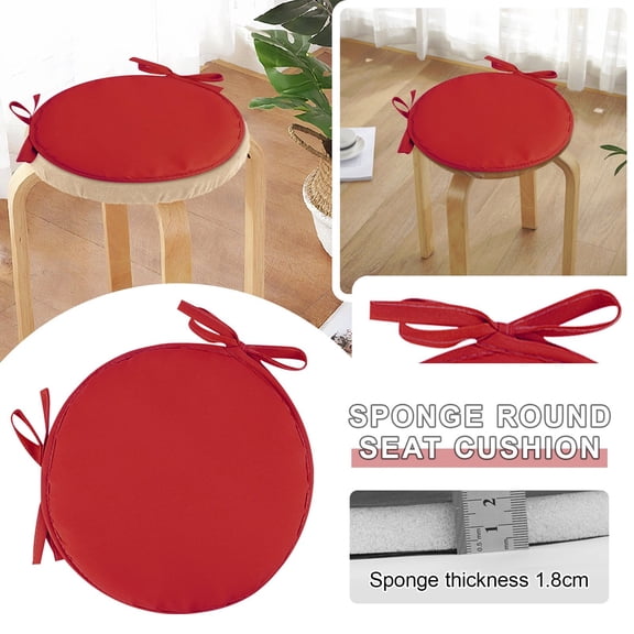 RUIQPGRT Round Seat Cushion with Ties, 15" Padded Chair Pad for Dining & Kitchen, Soft Thick Stool Cushion with Secure Straps, Comfortable Floor Pillow, Dark red