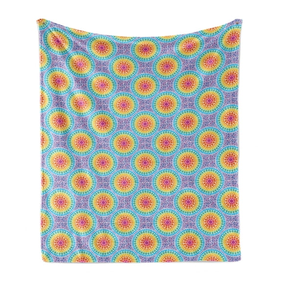Geometric Soft Flannel Fleece Throw Blanket, Rainbow Colors of Repeating Concentric Circles in Dot Art Style Illustration, Cozy Plush for Indoor and Outdoor Use, 50" x 70", Multicolor, by Ambesonne