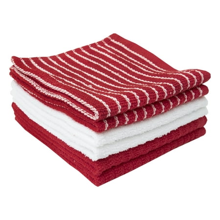 

RITZ Cotton Terry Horizontal Stripe Bar Mop Dish Cloth Set 6-Pack Red 12” x 12”