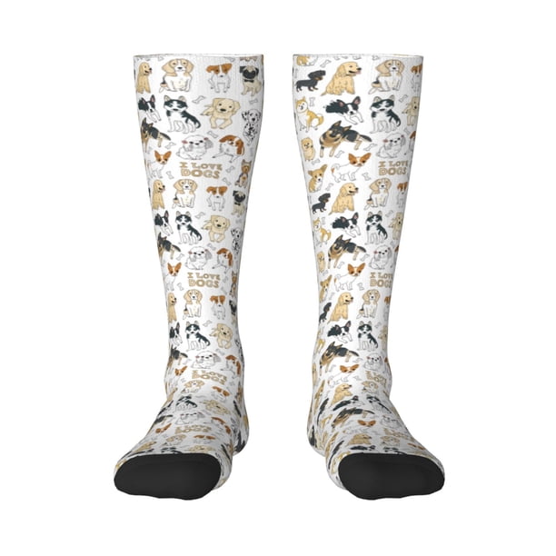 Fotbe I Love Dogs Calcetas Divertidas Estampadas para Hombre y Mujer, Calcetas de Algodón hasta la Rodilla para Caminar, Correr, Enfermería y Embarazo