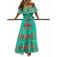 thumbnail image 2 of Women's Mexican Maxi Dress Off the Shoulder Sleeveless, Floral Print Long Beach Dress for Summer, Bohemian Vacation Green XXL, 2 of 8