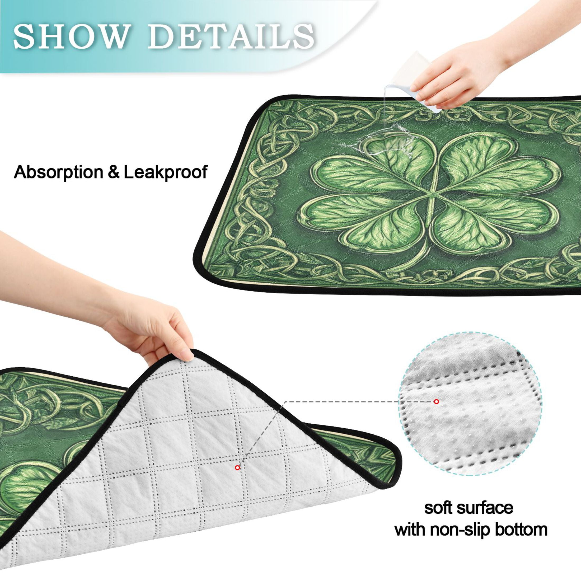 Qxltty Four Leaves Clover Cat litter Pads Pet Set of 2 Diaper Mats Center Anti-leakage Layer Absorbent Soft and Comfortable