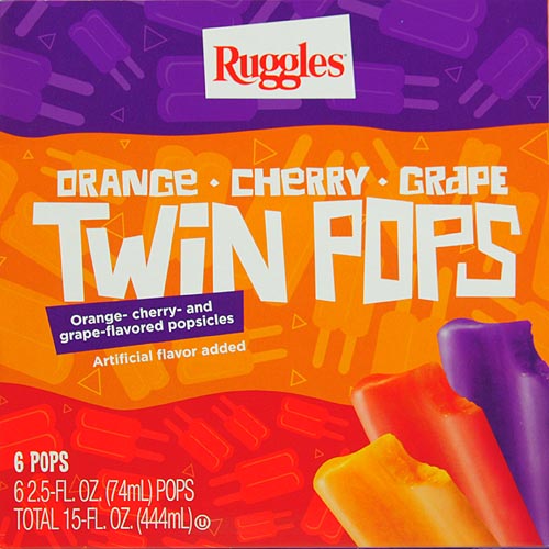 Ruggles Twin Pops Orange, Cherry & Grape, 6 2.5 oz pops