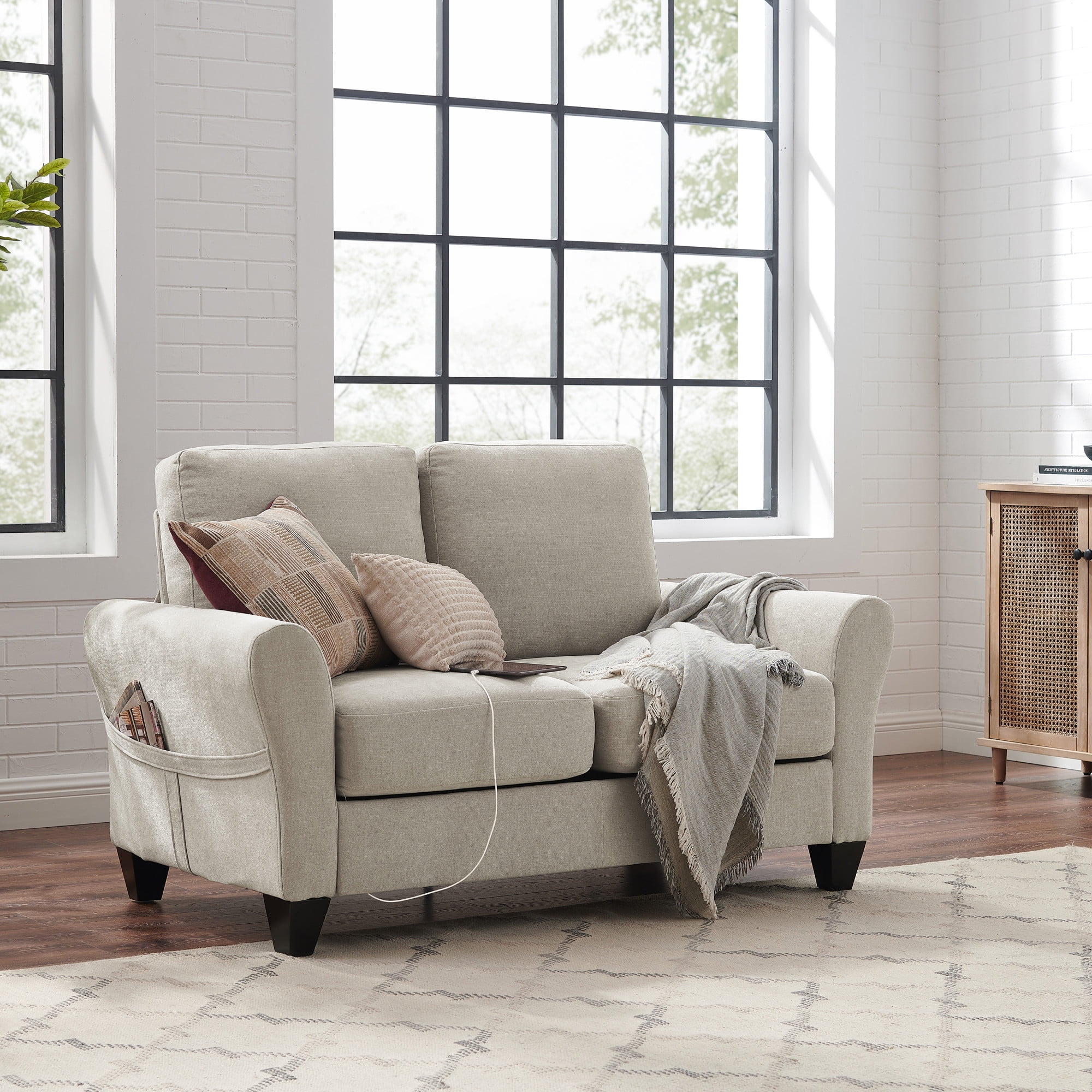 Naperville Loveseat with USB and Storage Pockets, Cream - Walmart.com