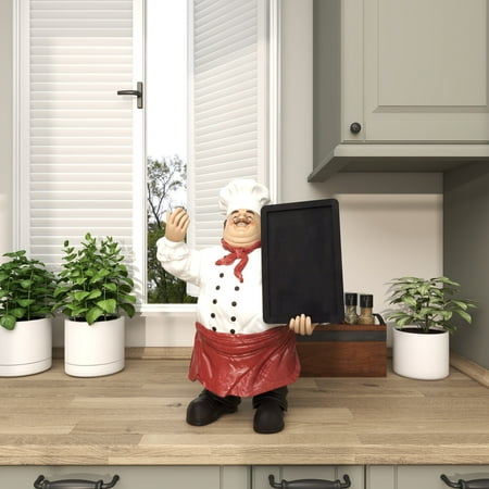 15" x 19" Multi Colored Polystone Chef Sculpture with Chalkboard, by DecMode