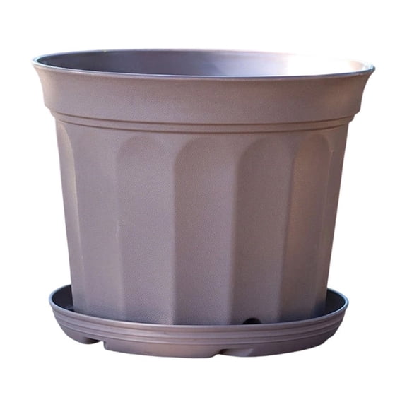 9 Inch Flower Pot 1-Pack, Plastic Planter with Drainage Hole & Tray, Indoor Outdoor Plant Pot for House Plants, Garden, Patio, Office, Home Decor – Modern Decorative Plant Container (Khaki)