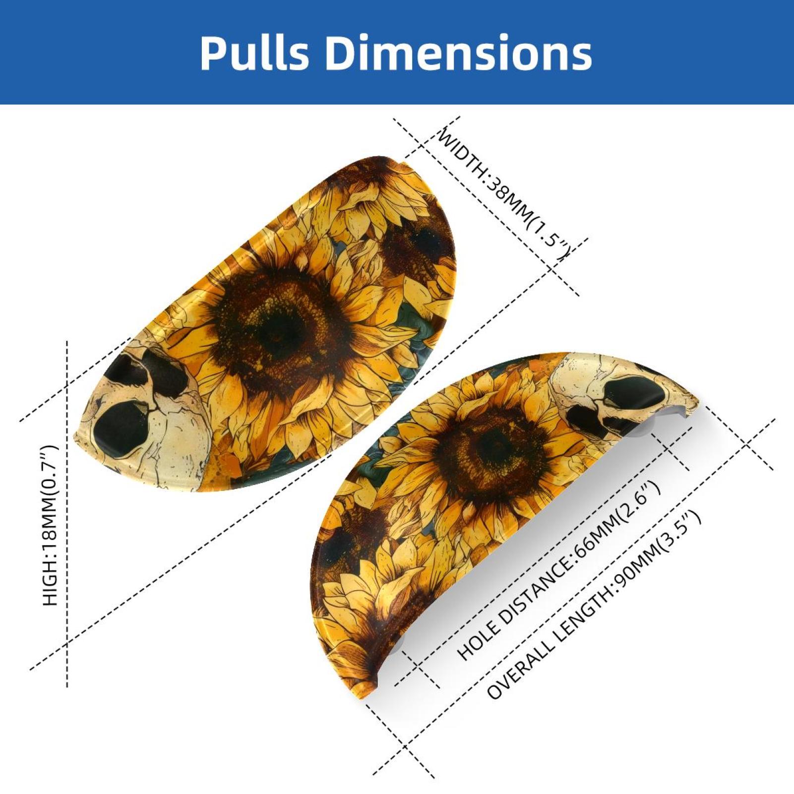 PhooArto 6 Pcs Cup Drawer Pulls, Skull and Sunflower Pattern Shell Shape Handles Cabinet Knobs for Dresser Cupboard Closet Wardrobe with Screws