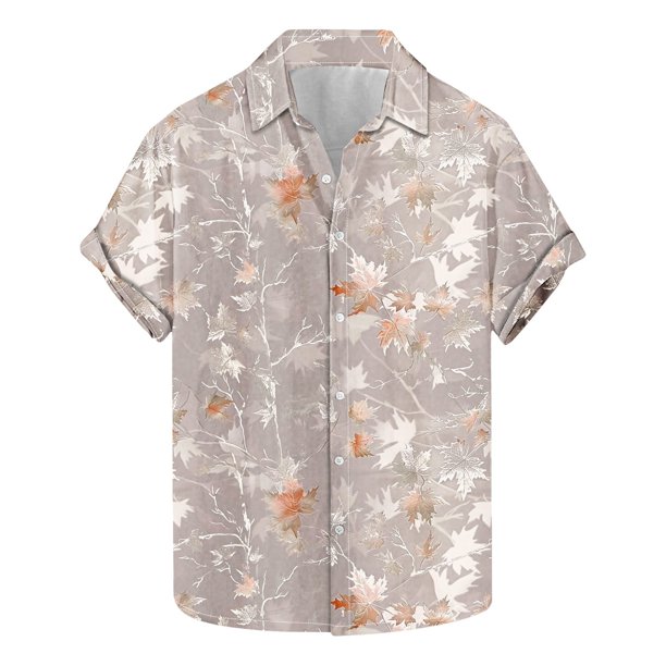 Blusa y camisa de manga corta con cuello vuelto para hombre, camisa informal de moda con estampado de hojas y solapa de manga corta, blusa para hombre