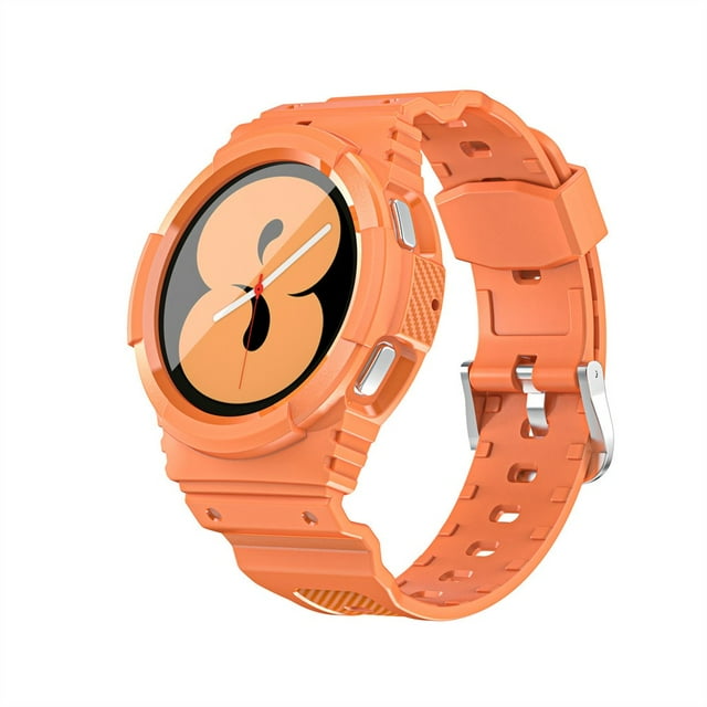 ALMNVO Band Compatible for Galaxy Watch 4 40mm 44mm Frontier TPU Rugged Case+Bracelet Galaxy Watch 4 Straporange