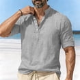 thumbnail image 7 of OGLCCG Mens Cotton Linen Henley Shirts Casual 3/4 Sleeve Hippie Yoga Tops Lightweight Solid Color Summer Beach T-Shirt,XXL,Gray, 7 of 7