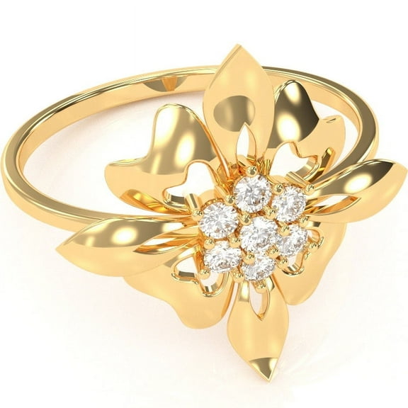 Classy Diamond Encrusted Cocktail Ring In 14k Yellow Gold