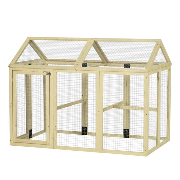 Chicken Run, Wooden Large Chicken Coop, Combinable Design with Perches & Doors for Outdoor, Backyard, Farm, 4.6' x 2.8', Nature Wood