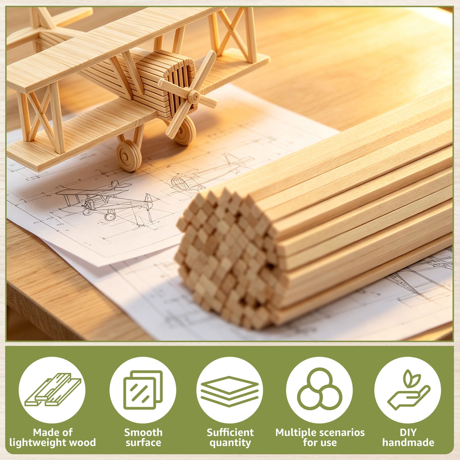 100Pcs Balsa Wood Sticks 0.2inch Square Wood Dowel Rods Unfinished Craft Sticks for Craft DIY Supplies Arts and DIYers