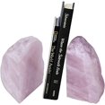 thumbnail image 2 of AMOYSTONE Rose Quartz Crystal Stone Bookends Bookcase Small Home Office with Rubber Bumpers Books 1 Pair 2-3 LBS, 2 of 8