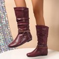 thumbnail image 4 of Womens Slouch Boots, Flat Heels Mid Wide Calf Zipper Ladies Fall Winter Fashion Boots, 4 of 8