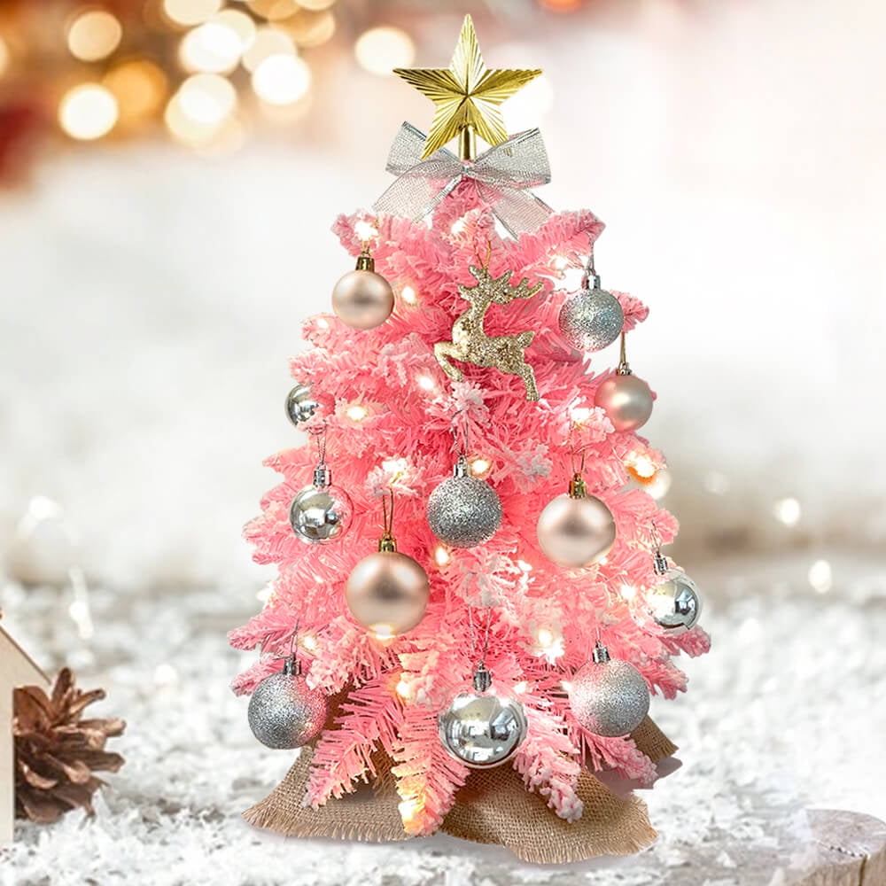 Pink Feather Christmas Tree with Shiny Ball Decoration Desktop Glitter Deer  Mini Light String Holiday Dress Up Decorations - AliExpress