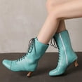 thumbnail image 6 of LOVZFMLL Boots for Women Mid Calf Winter Boots Lace Up Round Toe Adjustable Straps Mid Flare Heel Fashion Fall Winter Boots, 6 of 7