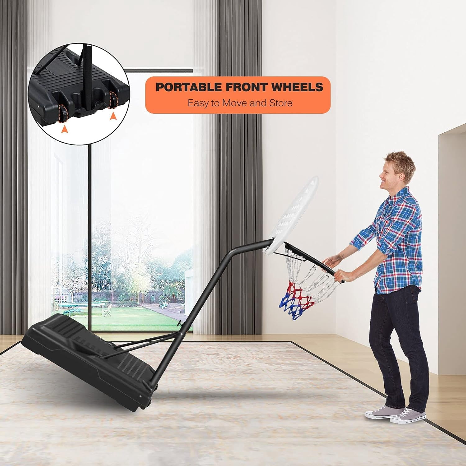 HooKung Portable Pool Side Basketball Hoops Height Adjustable 3.1ft-4.7ft Basketball System 35'' Backboard with Wheels for children Teenagers Youth Adults