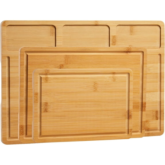 Garvee Bamboo Wood Cutting Boards Set of 3 with Compartments – Chopping Boards for Kitchen with Inner Handles and Juice Grooves, Ideal Serving Tray and Butcher Block for Meat, Vegetables