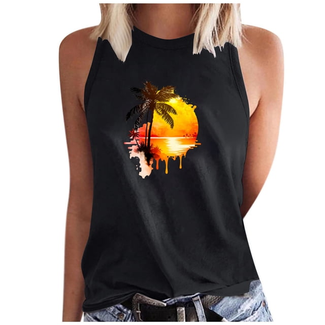Birdeem Débardeur pour Femmes Mode Imprimé Col Rond Ample Sans Manches T-Shirt Chandail