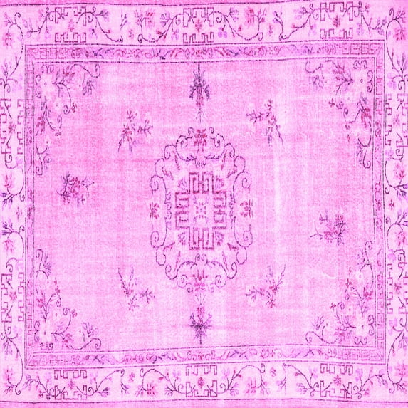 Ahgly Company Indoor Square Abstract Pink Contemporary Area Rugs, 7' Square