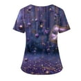 thumbnail image 3 of Womens Mardi Gras Scrub Tops Glitter Short Sleeve Feathers Print Scrubs Sparkly Sequins V Neck Party Uniform with Pockets Purple S, 3 of 4