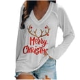 thumbnail image 1 of Moda mujer Casual cuello en V Navidad impreso manga larga camiseta blusa Tops Pompotops gfhjh20719, 1 of 8