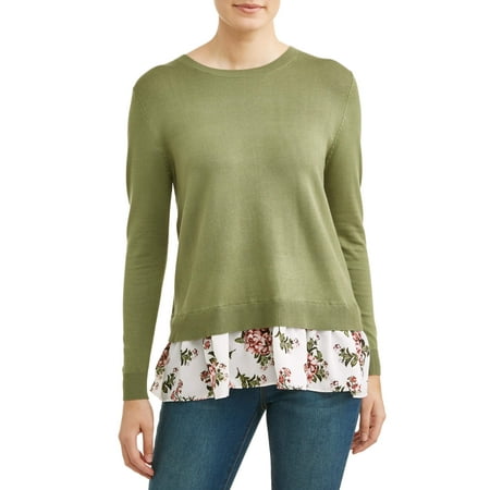 Women's Split Back 2fer Mixed Media Sweater (Best Shops For Sweaters)