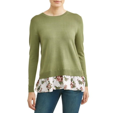 Dot Sweater Top - Women's Split Back 2fer Mixed Media Sweater