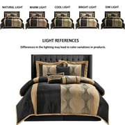Nanshing Kath 7 Piece Luxury Contemporary Comforter Set, Black Gold, King