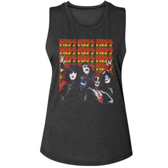 Kiss Lots of Logos Charcoal Women's Muscle Tank Top
