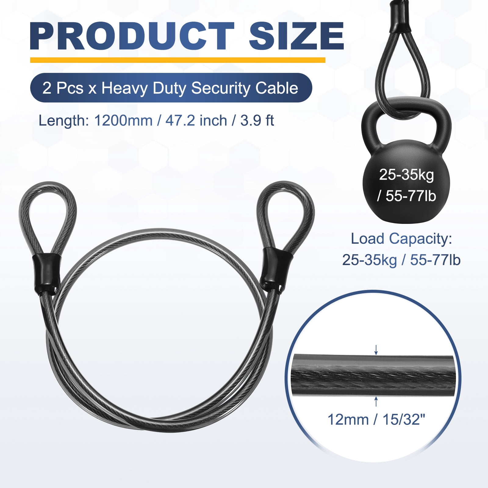 Uxcell Security Steel Cable with Loops (15/32" Dia 3.9ft, Gray)(2 Pcs) Heavy Duty Vinyl Coated Galvanized Steel Bike Lock Safety Cable Flexible Wire Rope Suit for - Outdoor/Travel