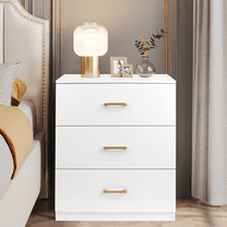 UHOMEPRO Nightstand, Modern 3 Drawer Nightstand, White Nightstand with Gold Handle, Wooden Bedside Storage Cabinet Unit for Bedroom/Small Space