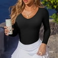 thumbnail image 3 of Gibobby pantalones de yoga Ropa interior de punto sexy para mujer, mallas de manga larga con cuello redondo, mono ajustado, Top(Negro， XL), 3 of 5