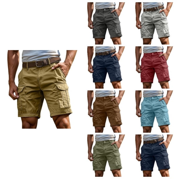 XEGLSBU Men's Casual Cargo Shorts Summer Comfortable Breathable Outdoor Relaxed Fit Elastic Waist Soft Khaki Size XXXXL