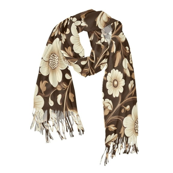 FORMRS Womens Scarf Winter Soft Long Big Warm Shawls Wrap Tassel Scarves, Brown Floral