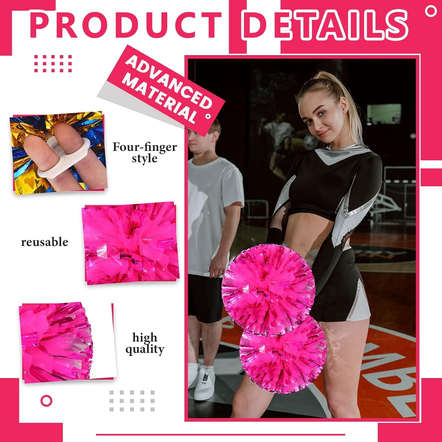 24 Pcs Cheerleading poms,pom poms Cheerleading with Finger Holes Metallic Foil Cheer Pom Pomsfor Dance, Matches, Team Spirit Sports (Mixed Blue)