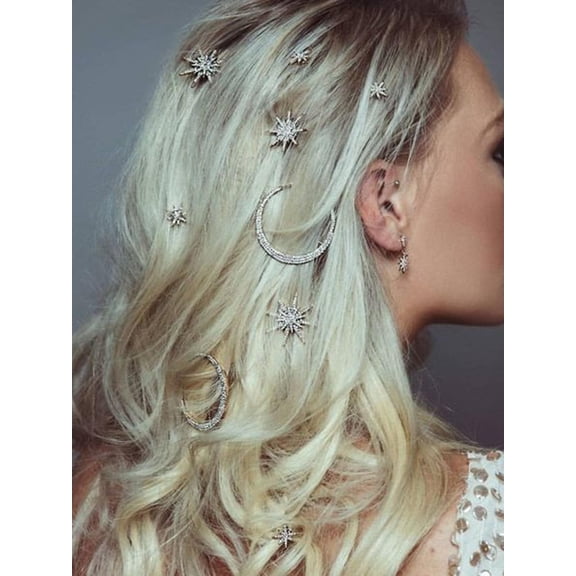 Bride Star Wedding Hair Pins Gold Rhinestone Hair Piece Moon Bridal Hair Accessories for Women