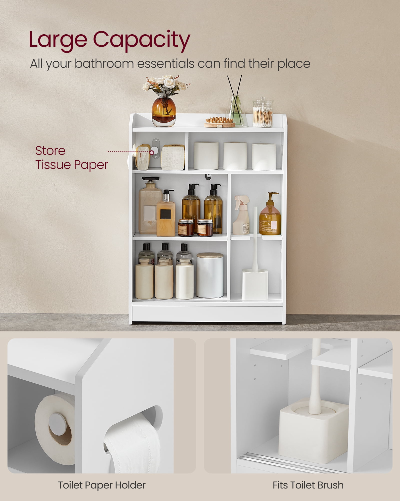 Slim Bathroom Cabinet with Toilet Paper Holder and Brush Compartment - Space-Saving Storage Solution for Narrow Bathrooms