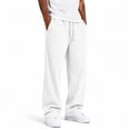 thumbnail image 3 of Men's Corduroy Wide Leg Pants Drawstring Elastic Waist Baggy Loose Fit Casual Lounge Trousers with Pockets, 3 of 5