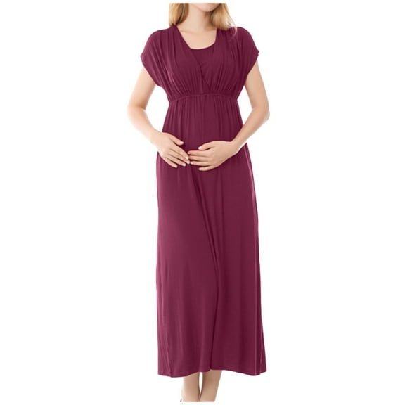 ameIAEA Women Short Sleeve Maternity Nursing Dress Casual Breastfeeding Pregnancy Maxi Dresses