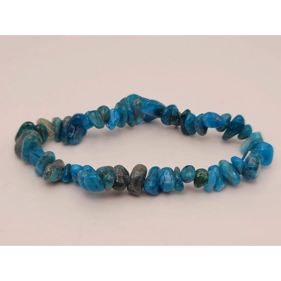 Blue Apatite Chip Bracelet Handmade Genuine Crystal Stretch Bracelet