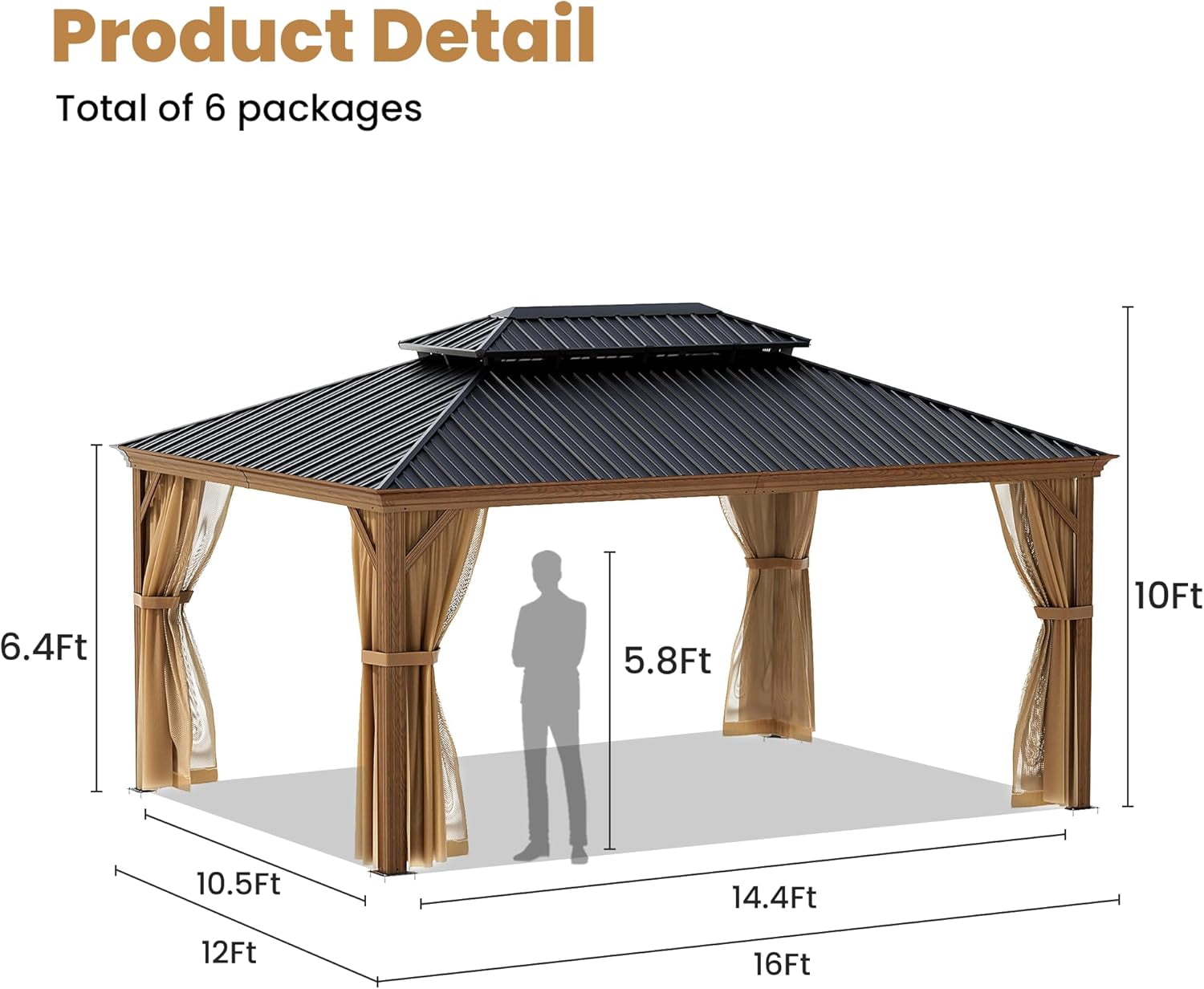 VENTOPYR 12'x16' Hardtop Gazebo Rustproof Double Roof Metal Roof with Netting and Curtains,Durable Outdoor Pavilion for Patio,Lawn and Garden