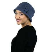 Womens Hat Luxury Fleece Cloche Ladies Cancer Headwear Chemo Navy Blue Winter Head Coverings Plush Double Layer Emma (Navy Blue)