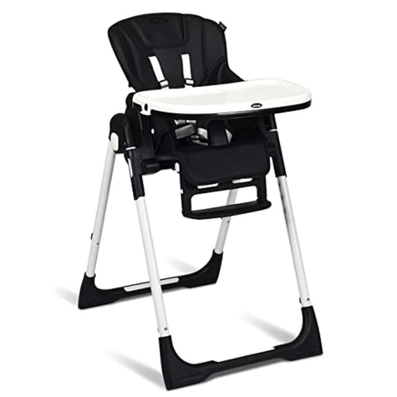 Furnibear Foldable High Chair for Babies and Toddlers with Multiple Adjustable Backrest and Dishwasher-Safe Tray plus Lockable Wheels and 5-Point Harness, Black