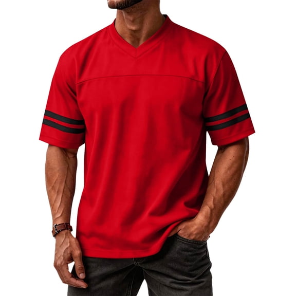 Hearthz Striped Waffle Men Shirts Casual V Neck Short Sleeve Mens Shirts Lightweight Gym Basketball Baseball Jersey Wine XS