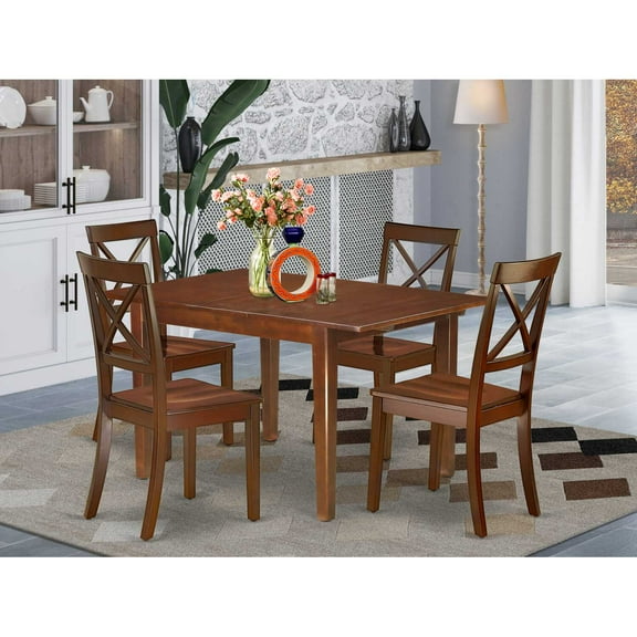 East West Furniture Milan 5-piece Wood Dining Set w/ Rectangle Table in Mahogany