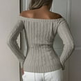 thumbnail image 5 of Women's Fashion Off-the-shoulder Solid Color Long-sleeved Sweater for Fall Winter Shoulder-Baring Style,Gray,S, 5 of 5