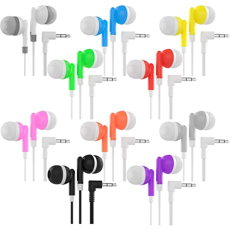 10 Pack Multi Color Earbuds Headphones - School / Library / Bulk Office  Supplies Wholesale In-Ear Stereo Earbuds for Kids, Adults - Individually  Bagged Gift - 3.5 mm Plug 