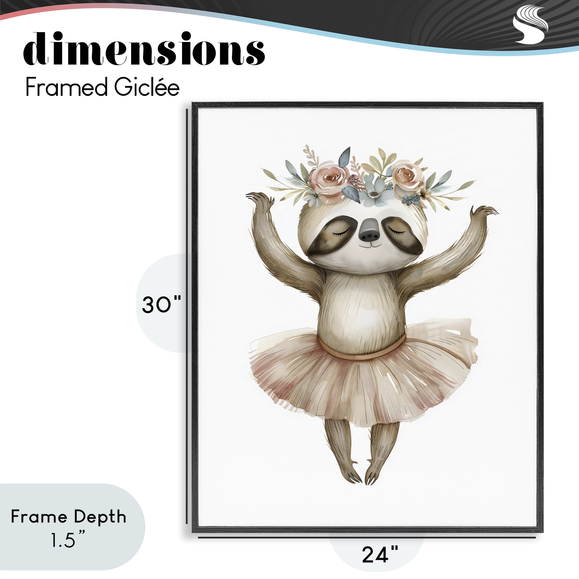Stupell Industries Dreamy Sloth Ballet with Flowers Black Framed Giclee Art, design by LSR Design Studio